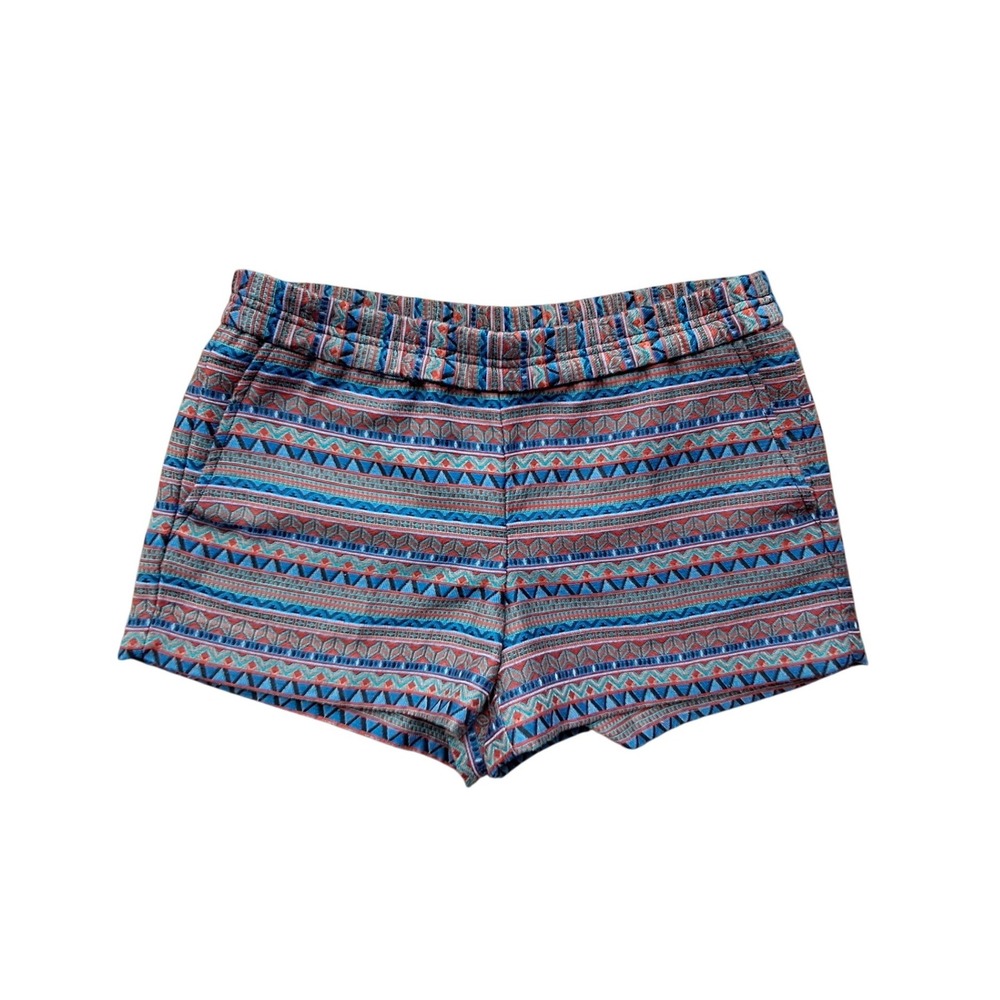 J.Crew Womens Blue Red Geometric Jacquard Pull On‎ Shorts Size 8